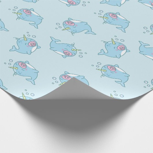 Niedlich Narwhal Baby Shower Kawaii Pink Girl Geschenkpapier (Ecke)