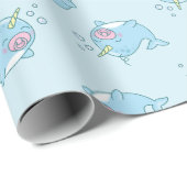 Niedlich Narwhal Baby Shower Kawaii Pink Girl Geschenkpapier (Rolleneckpunkt)