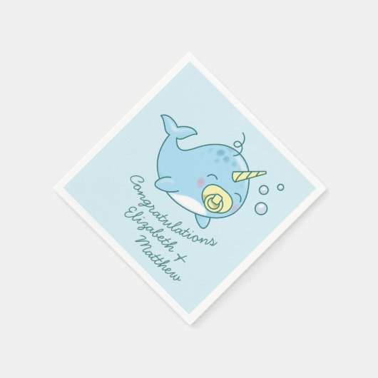 Niedlich Narwhal Baby Shower Kawaii Serviette (Ecke)