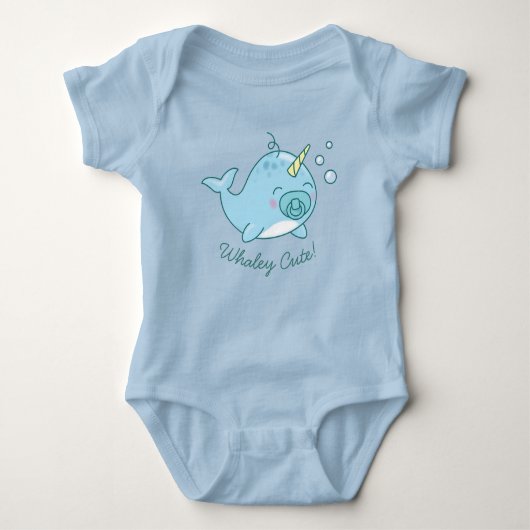 Niedlich Narwhal Baby Shower Kawaii Whaley Blue Bo Baby Strampler (Vorderseite)