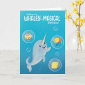 Niedlich Narwhal Birthday Karte (Gelbe Blume)