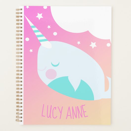 Niedlich Narwhale Ombre Pink Pastel Planner Planer (Vorderseite)