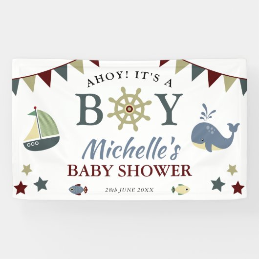 Niedlich Nautical Ahoy! Die Babydusche Banner (Horizontal)