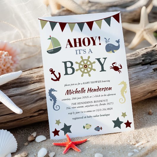 Niedlich Nautical Ahoy! Die Babydusche Einladung