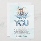 Niedlich Nautical Blue Boat Teddy Bear Boy Baby Du Dankeskarte (Vorderseite)