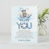 Niedlich Nautical Blue Boat Teddy Bear Boy Baby Du Dankeskarte (Stehend Vorderseite)