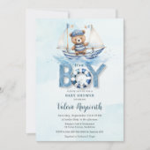 Niedlich Nautical Blue Boat Teddy Bear Boy Baby Du Einladung (Vorderseite)