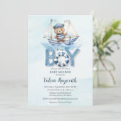 Niedlich Nautical Blue Boat Teddy Bear Boy Baby Du Einladung (Stehend Vorderseite)