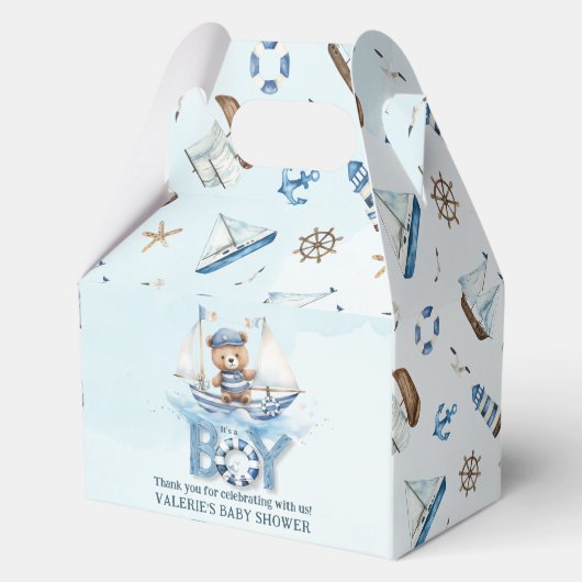 Niedlich Nautical Blue Boat Teddy Bear Boy Baby Du Geschenkschachtel (Rückseite)