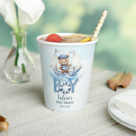 Niedlich Nautical Blue Boat Teddy Bear Boy Baby Du Pappbecher