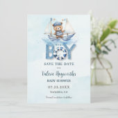 Niedlich Nautical Blue Boat Teddy Bear Boy Baby Du Save The Date (Stehend Vorderseite)