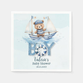 Niedlich Nautical Blue Boat Teddy Bear Boy Baby Du Serviette