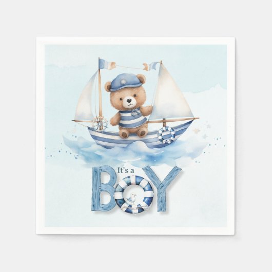 Niedlich Nautical Blue Boat Teddy Bear Boy Baby Du Serviette (Vorderseite)