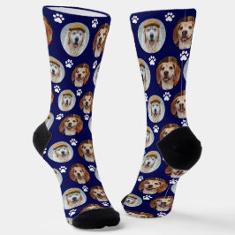 Niedlich Navy Blue 2 Pet 2 Foto Paw Print Socken