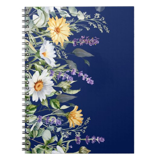 Niedlich Navy Blue Boho Wildblumen Notebook Journa Notizblock (Vorderseite)
