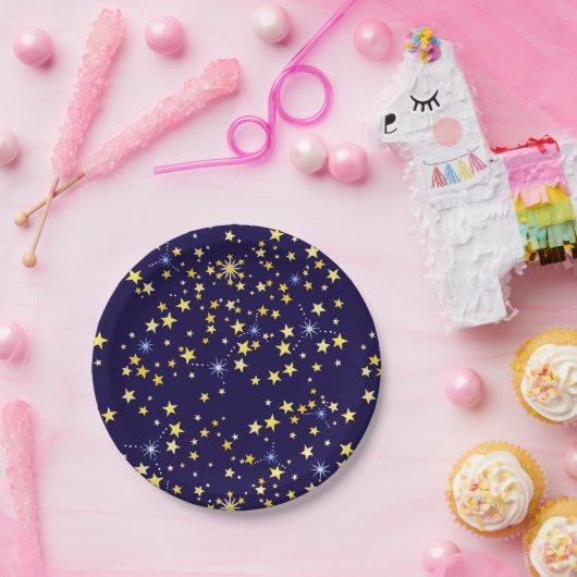 Niedlich Navy Blue Celestial Pattern Fun Lovely St Pappteller (Party)