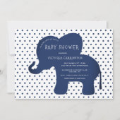 Niedlich Navy Blue Elephant Punkt Baby Dusche Einladung (Vorderseite)