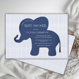 Niedlich Navy Blue Elephant Stripe Baby Dusche Einladung