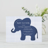 Niedlich Navy Blue Elephant Stripe Baby Dusche Einladung (Stehend Vorderseite)