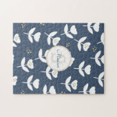 Niedlich Navy Blue Floral Monogram Puzzle (Horizontal)