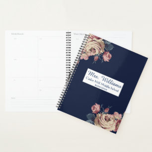 Niedlich Navy Blue Floral Personalisiert Teacher P Planer