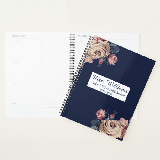 Niedlich Navy Blue Floral Personalisiert Teacher P Planer (Anzeige)