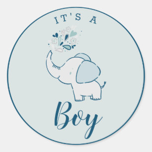 Niedlich Navy Blue & Mint Elephant Es ist ein Jung Runder Aufkleber