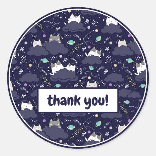 Niedlich Navy Blue Space Kawaii Cats KittensVielen Runder Aufkleber (Vorderseite)