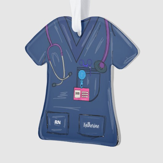 Niedlich Navy Personalisiert Nurve Scrub Weihnacht Ornament (Vorderseite)