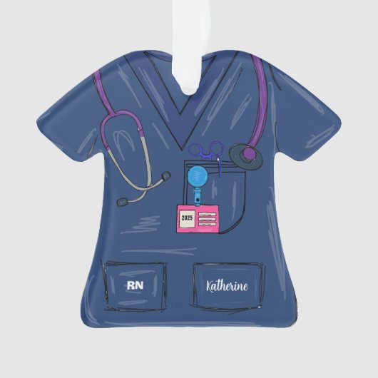 Niedlich Navy Personalisiert Nurve Scrub Weihnacht Ornament (Vorderseite)