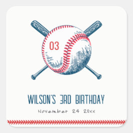 Niedlich Navy Red Baseball Bat Star Kindergeburtst Quadratischer Aufkleber