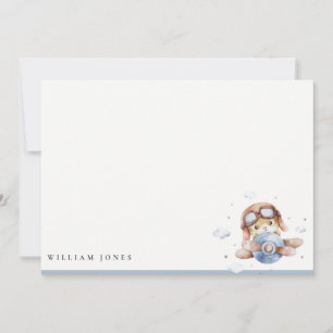 Niedlich Navy Rust Flugzeug Teddy Sky Stars Kinder Mitteilungskarte