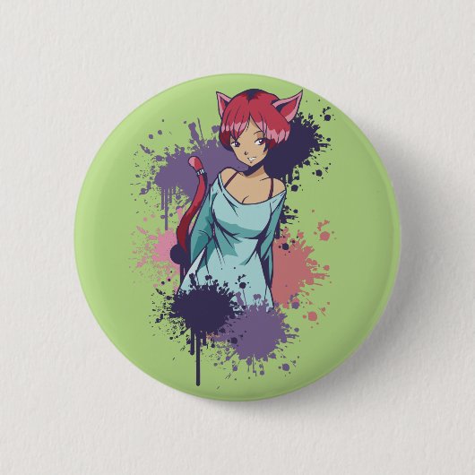 Niedlich Neko Girl - Cherry Cat Girl Button (Vorderseite)