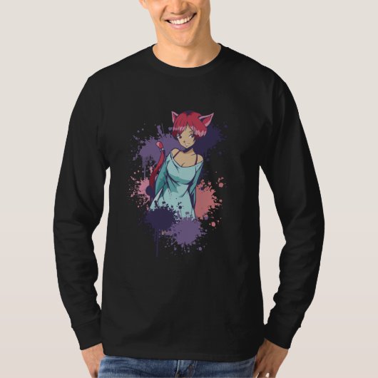 Niedlich Neko Girl T-Shirt (Vorderseite)