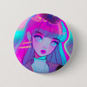 Niedlich Neon Anime Girl Button