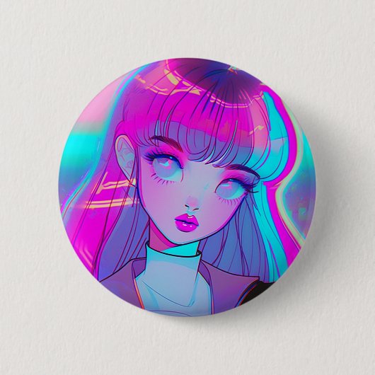 Niedlich Neon Anime Girl Button (Vorderseite)