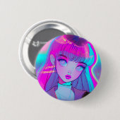 Niedlich Neon Anime Girl Button (Vorne & Hinten)