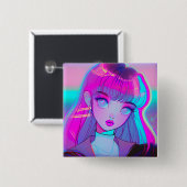 Niedlich Neon Anime Girl Button (Vorne & Hinten)