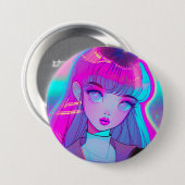 Niedlich Neon Anime Girl Button (Vorne & Hinten)