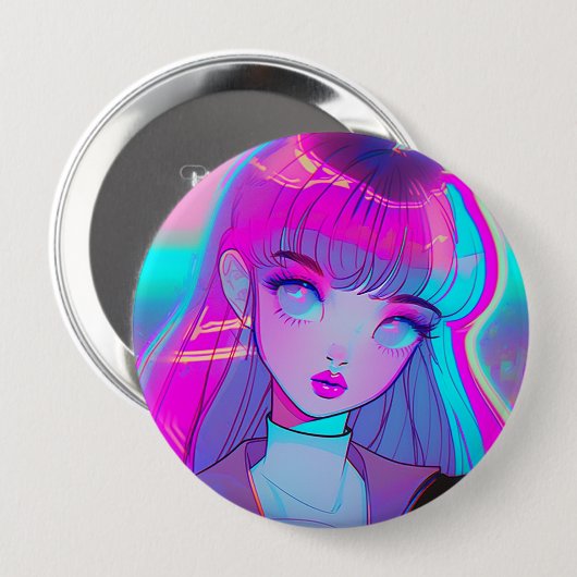 Niedlich Neon Anime Girl Button (Vorne & Hinten)