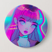 Niedlich Neon Anime Girl Button (Vorderseite)