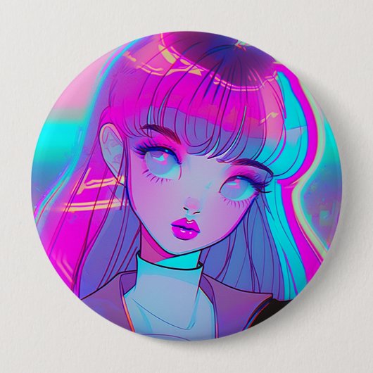 Niedlich Neon Anime Girl Button (Vorderseite)