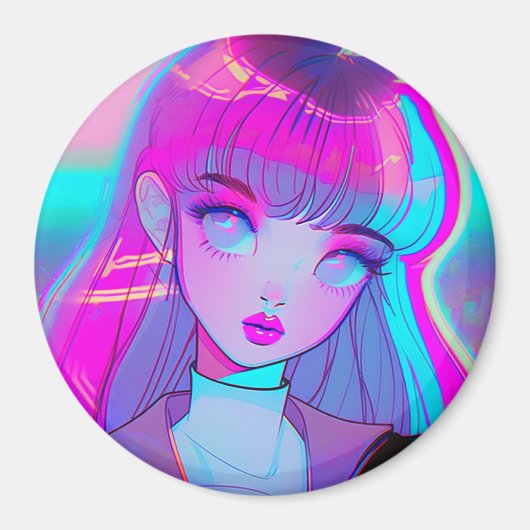 Niedlich Neon Anime Girl Magnet (Vorne)
