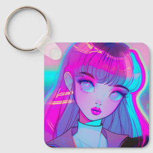 Niedlich Neon Anime Girl Schlüsselanhänger