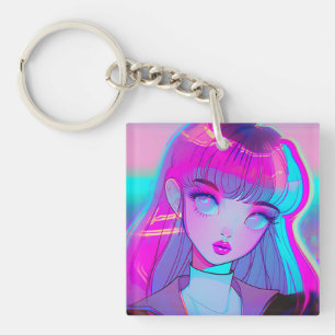 Niedlich Neon Anime Girl Schlüsselanhänger