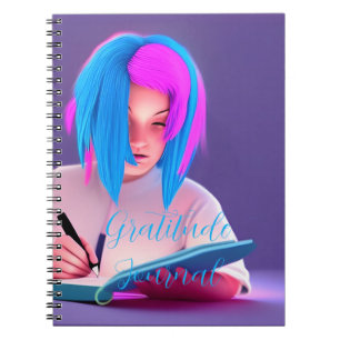 Niedlich Neon Pink und Blue Hair Girl Journal Notizblock