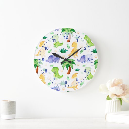 Niedlich Neon Watercolor Dinosaurier Muster Große Wanduhr (Zuhause)