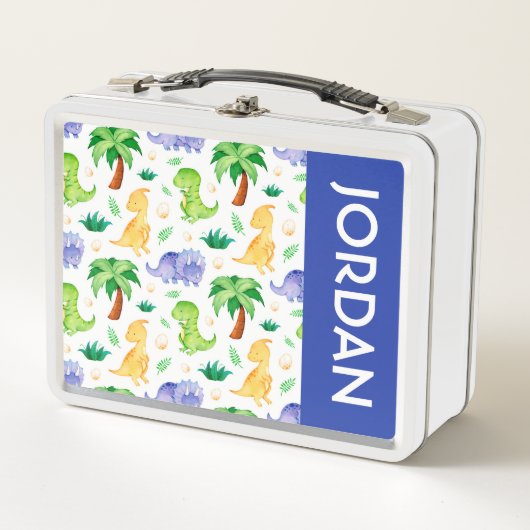 Niedlich Neon Watercolor Dinosaurier Muster Metall Brotdose (Vorderseite)