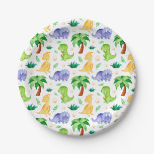 Niedlich Neon Watercolor Dinosaurier Muster Pappteller