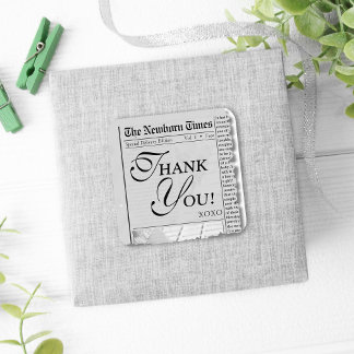Niedlich Newspaper Baby Dusche Vielen Dank für Ihr Quadratischer Aufkleber